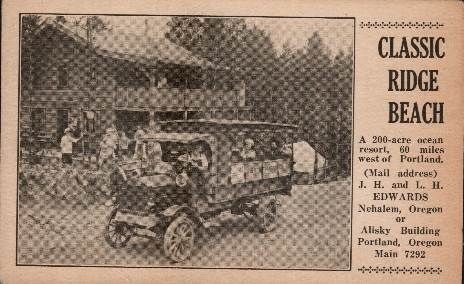 Classic Ridge Beach Advertising Postcard c. 1920 Oregon Coast Lithograph