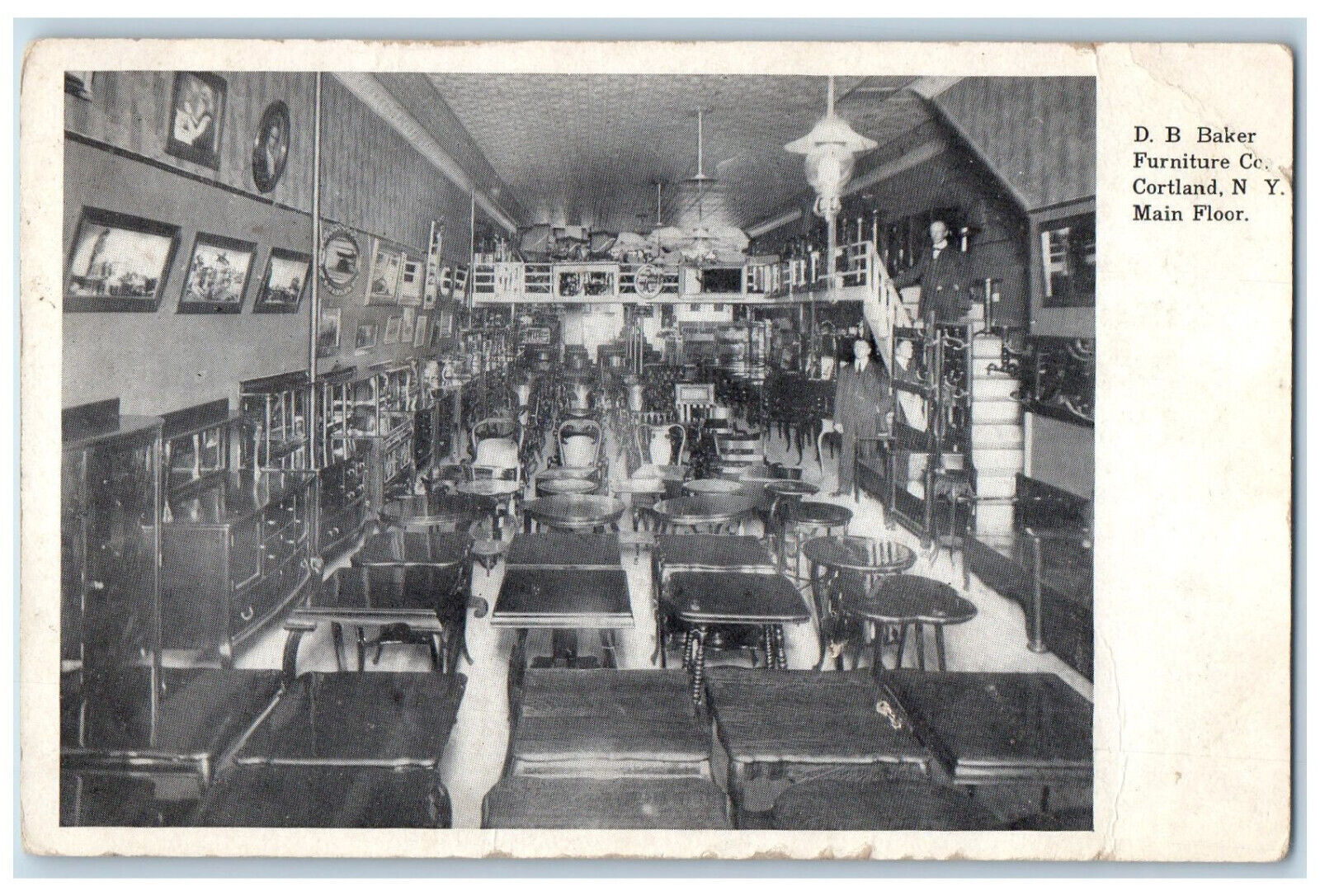 c1940\'s Interior Main Floor D.B. Baker Furniture Co. Cortland NY Postcard