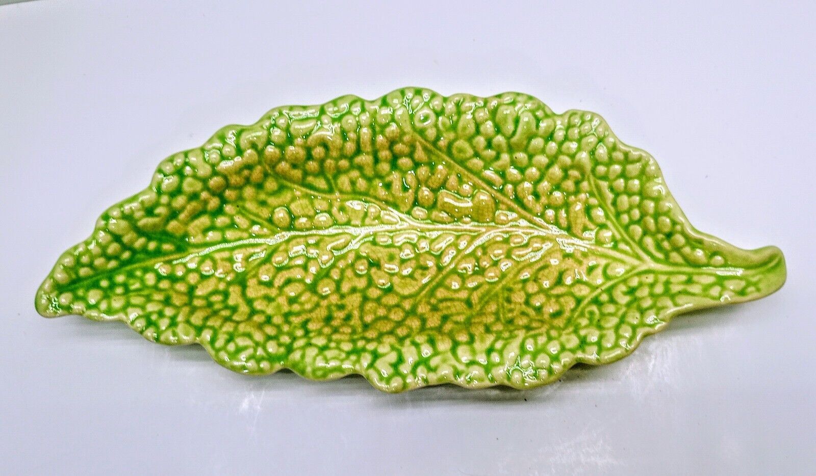 Vintage Lettuce/Cabbage Leaf Dish Trinket Serving Green/Yellow Japan 12