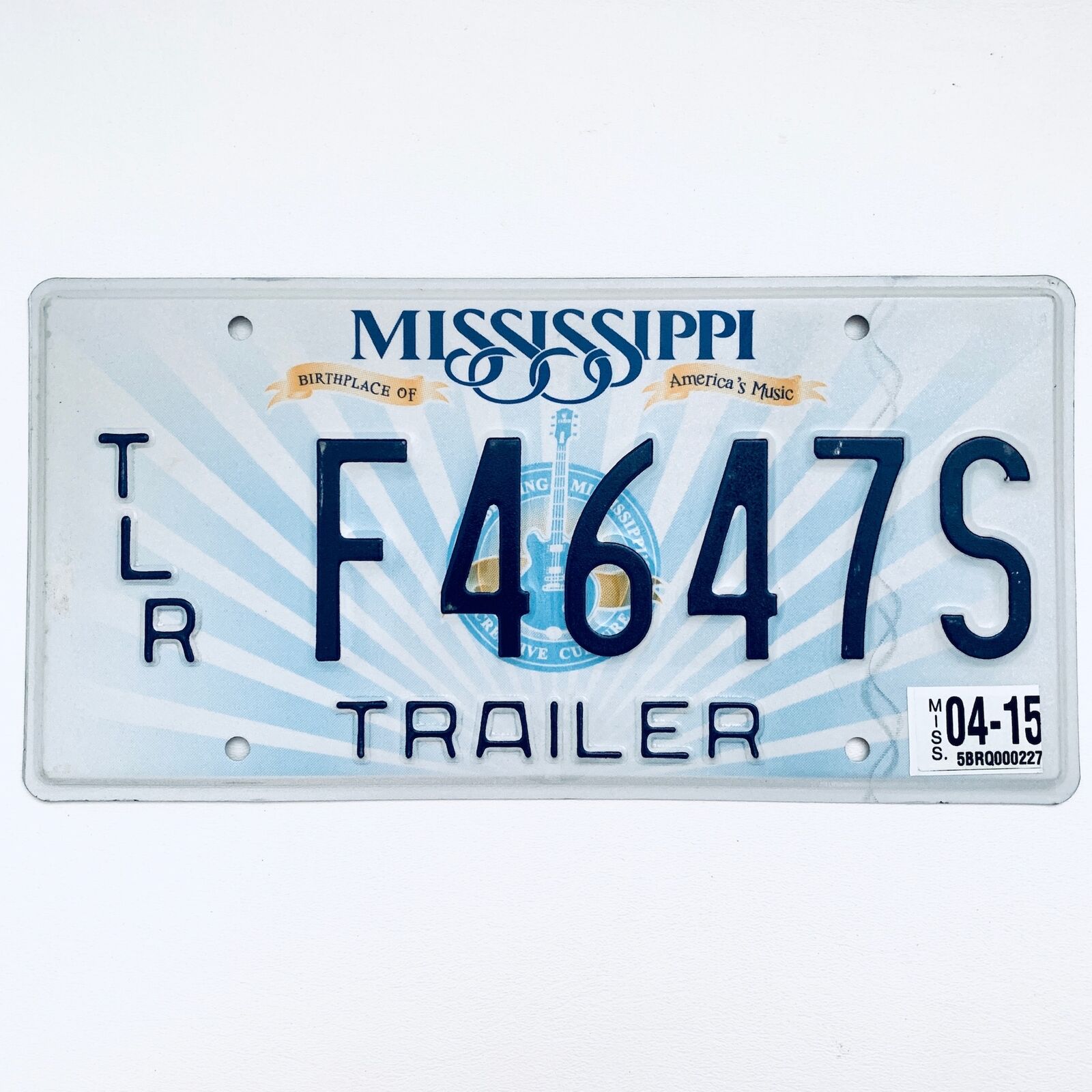 2015 United States Mississippi America\'s Music Trailer License Plate F4647S