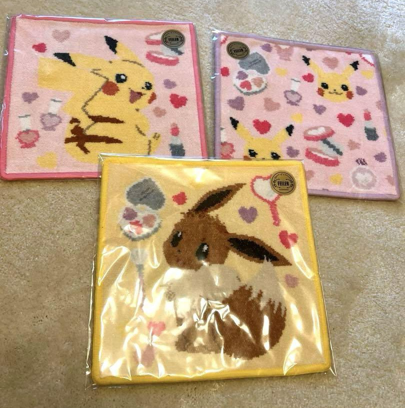 LOVERARY BY FEILER Pokemon Pikachu Eevee Towel Handkerchief Set of 3