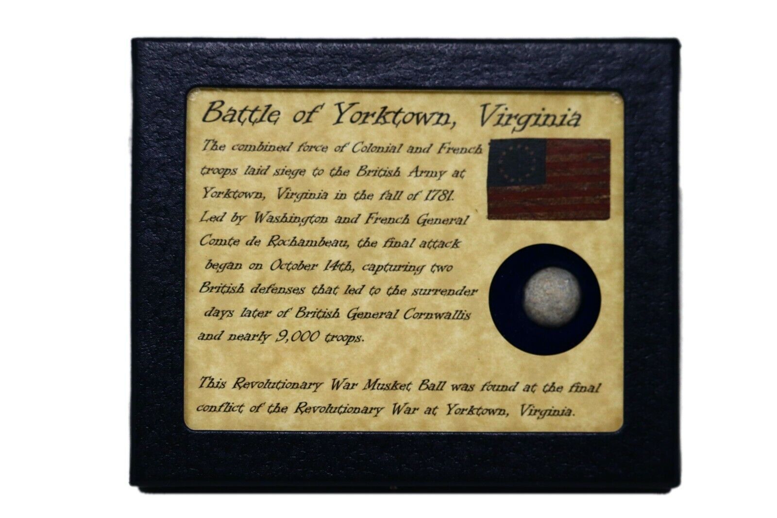 Authentic Revolutionary War Bullet from Yorktown, VA in Display Case with COA
