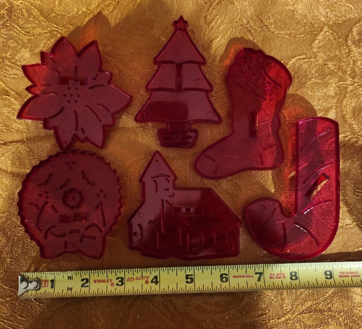 6 Vintage Red Hard Plastic Christmas Cookie Cutters HRM Crown