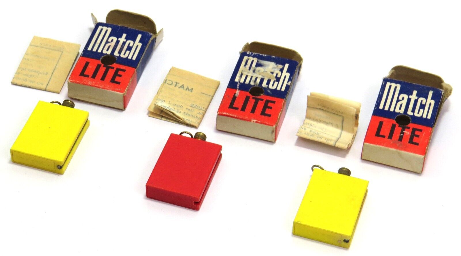 Match Lite Vintage Pocket Permanent Match Tobacciana, Lot of 3 w/Boxes, Inserts