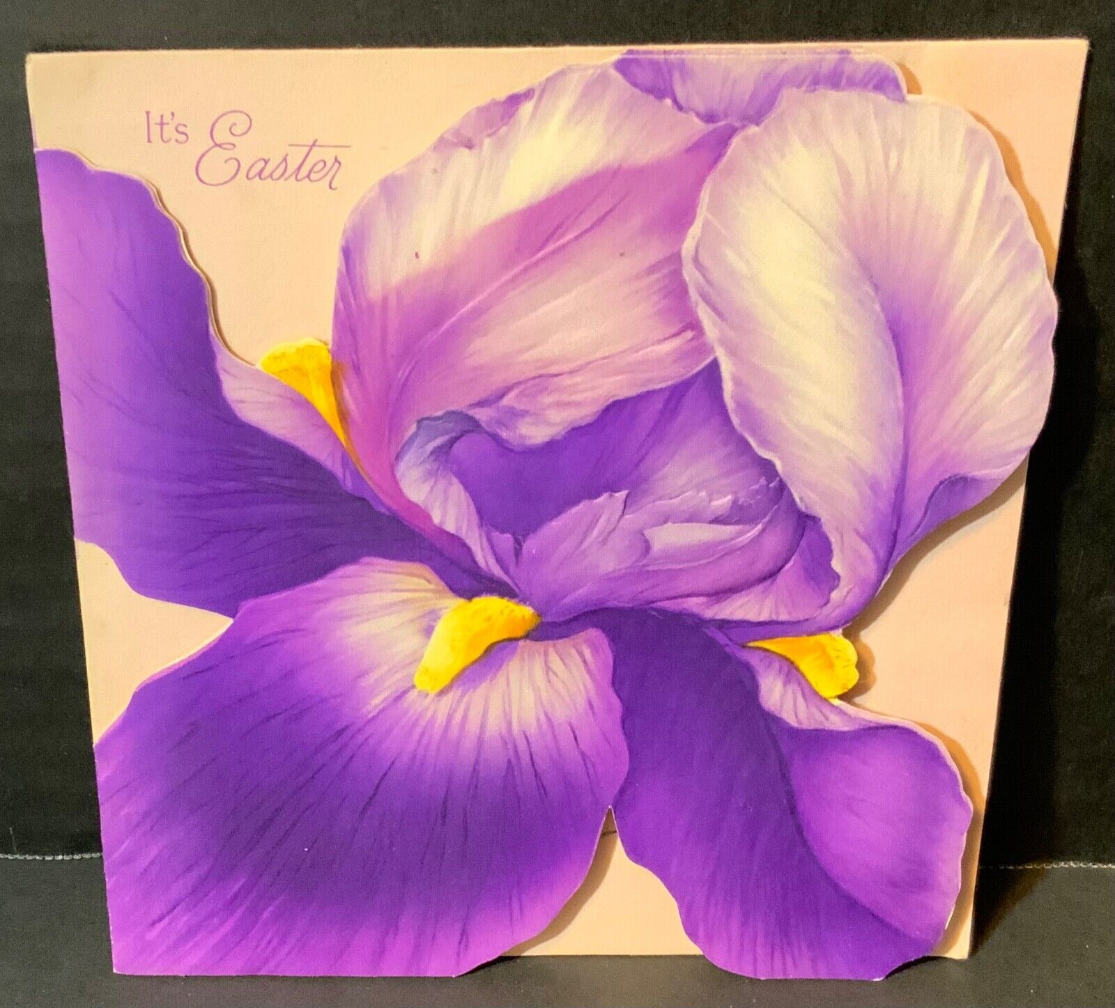 VTG 1957 Gardner & Bender Embossed DieCut Easter Card Gorgeous Huge Purple Iris