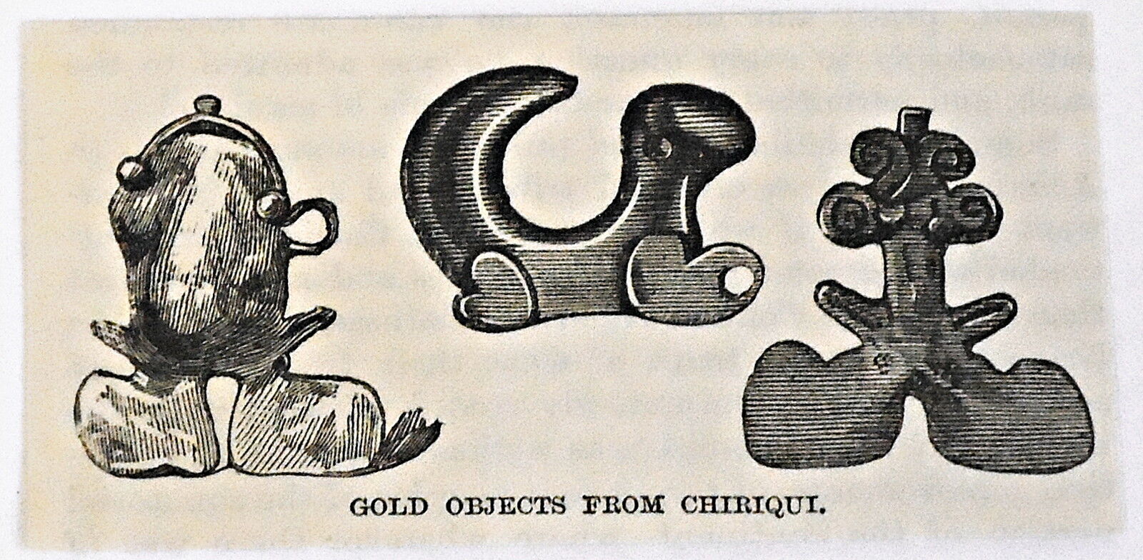 small 1883 magazine engraving ~ GOLD OBJECTS FROM CHIRIQUI, Panama