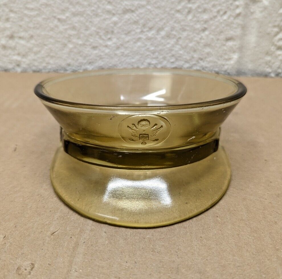 Vintage Amber Glass Army Officer\'s Hat Candy Trinket Dish / Ashtray