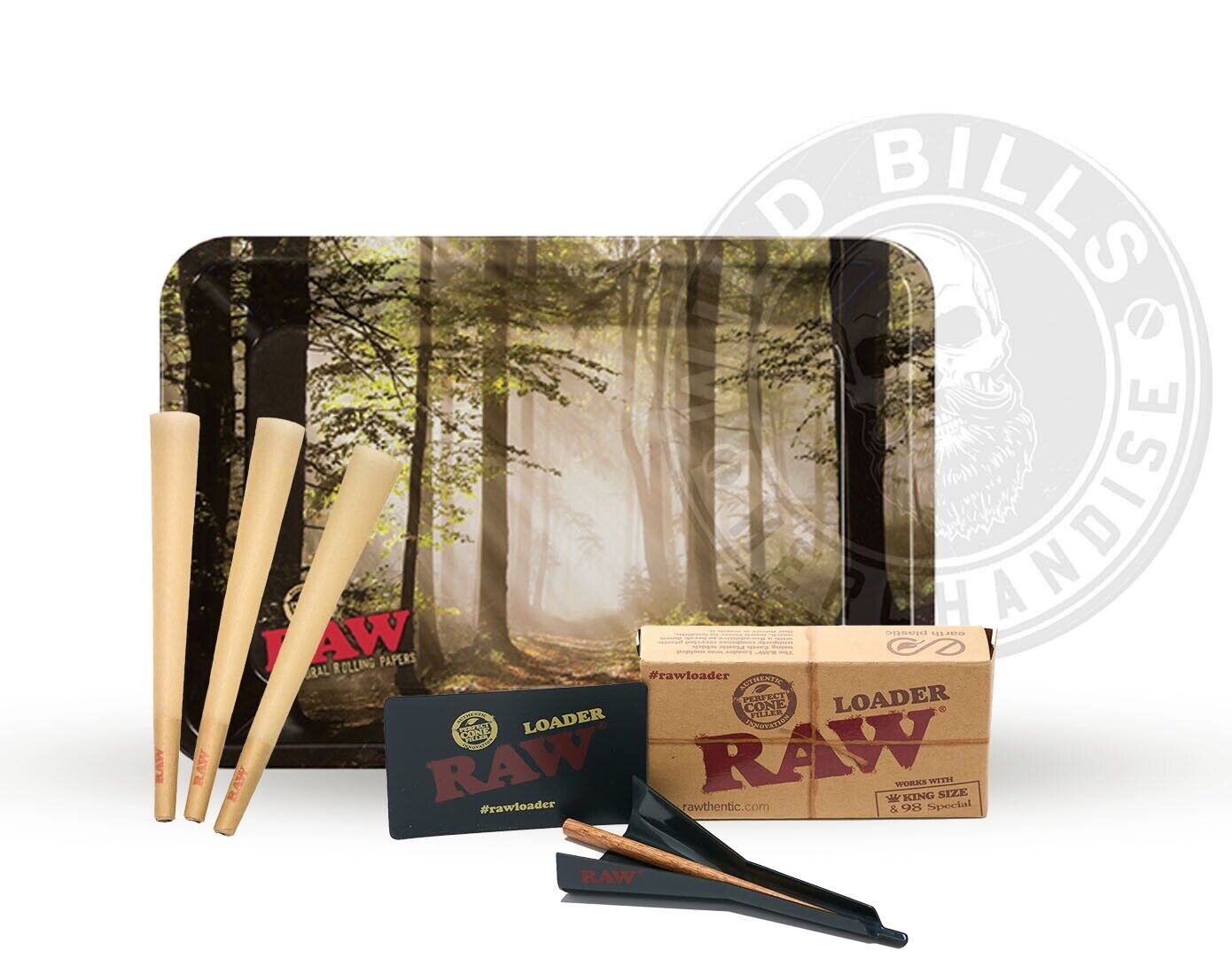 RAW MINI FORREST BUNDLE KIT - ROLLING TRAY+20 KING SIZE PRE ROLLED CONES+LOADER