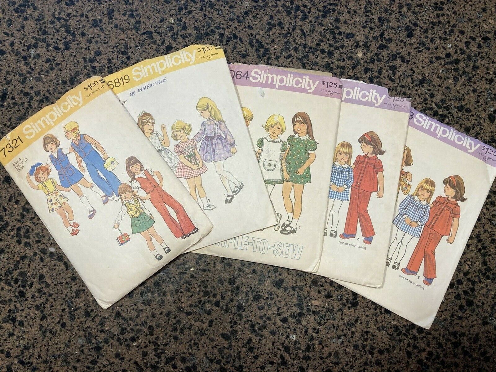 1970s Vintage Sewing Patterns Children’s Size 4,6 Simplicity,  Lot of 5
