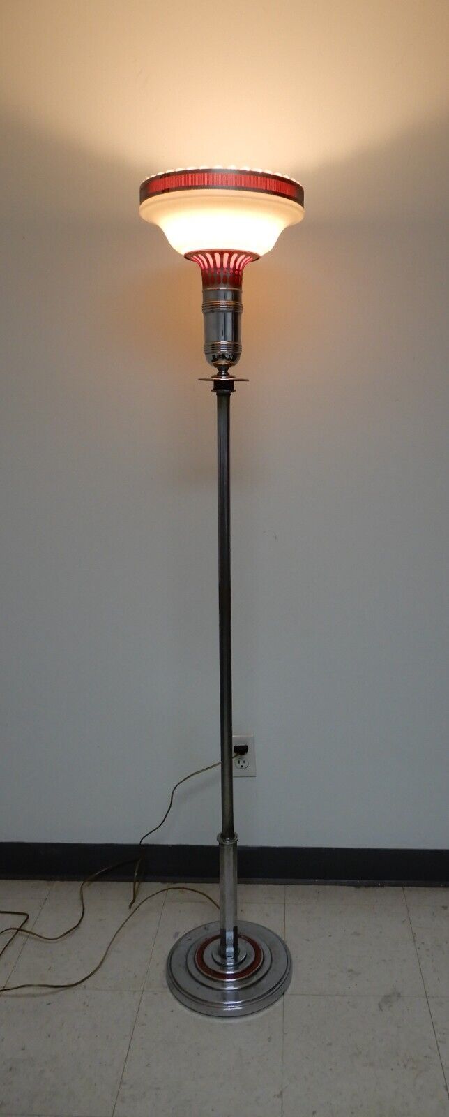 1930s REMBRANDT  R 9486 Deco Era Chrome and Red Torchiere Floor Lamp