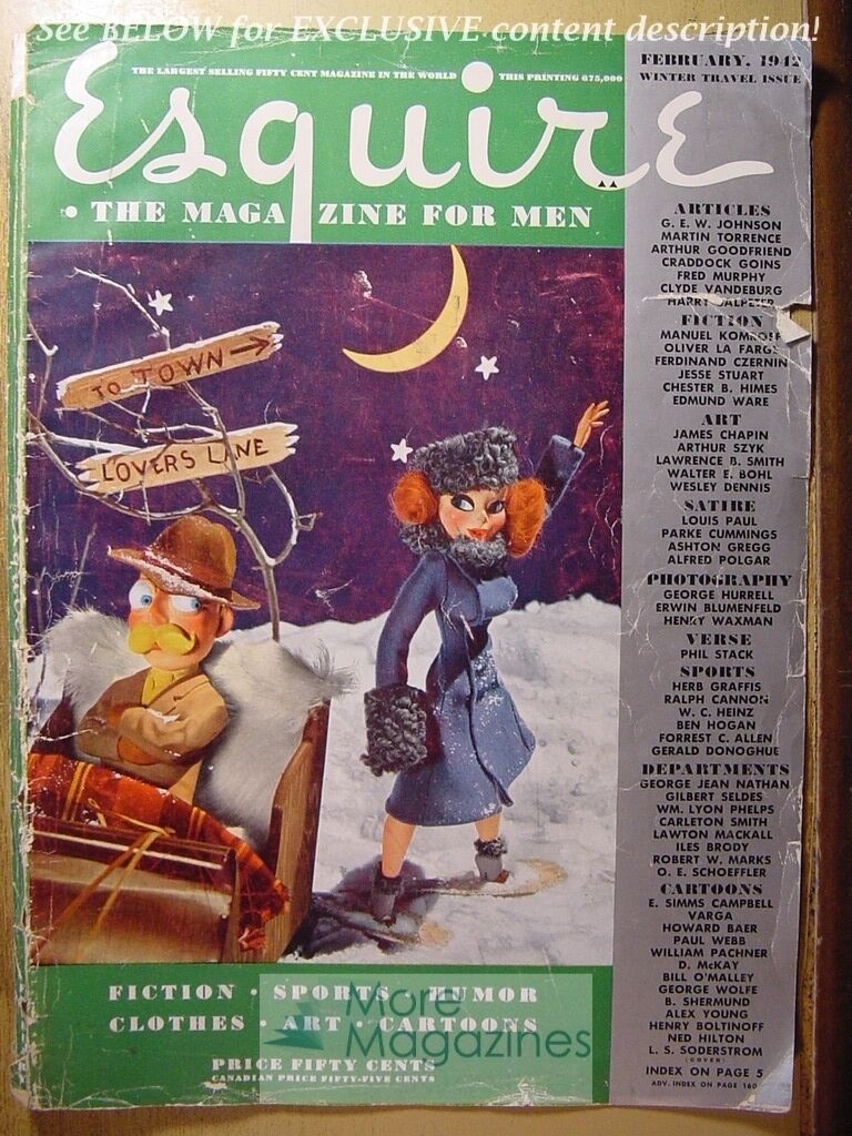 RARE Esquire 1942 ART Front Cover plus LEGEND CALIFORNIA WINES Ad WWII Era