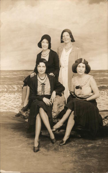 RPPC Galveston,TX Women at the Beach,Studio Photo Texas L. Tobler Postcard