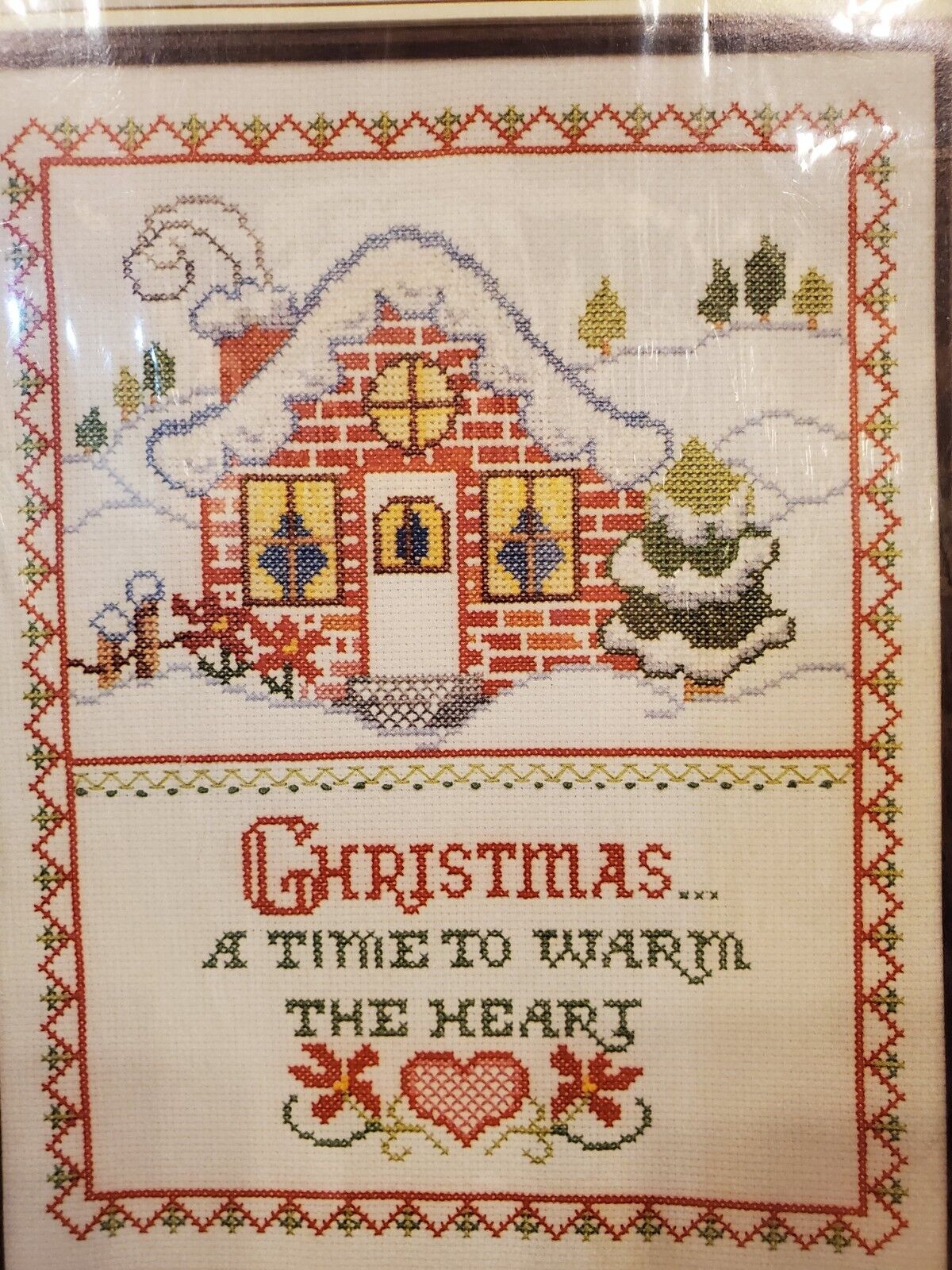 Vintage Bucilla Christmas Heirloom Counted Cross-Stitch \'Warm the Heart\' NEW 