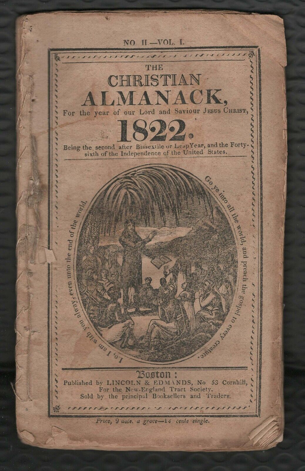 1822 The Christian Almanac, Lincoln & Edmands for the New-England Tract Society