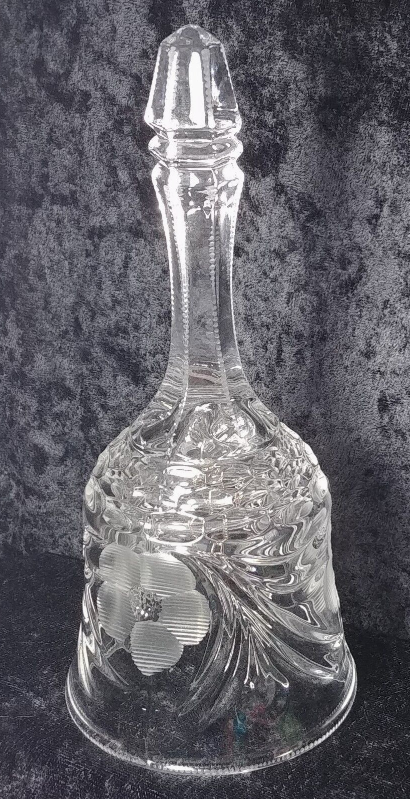 Vintage Floral Etched Crystal Hand Bell, Clear Cut Glass, 7\