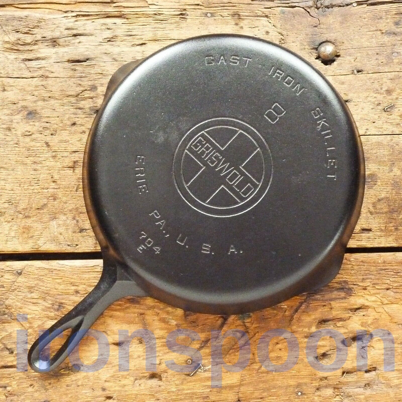 Vintage GRISWOLD Cast Iron SKILLET Frying Pan # 8 LARGE BLOCK LOGO - Ironspoon