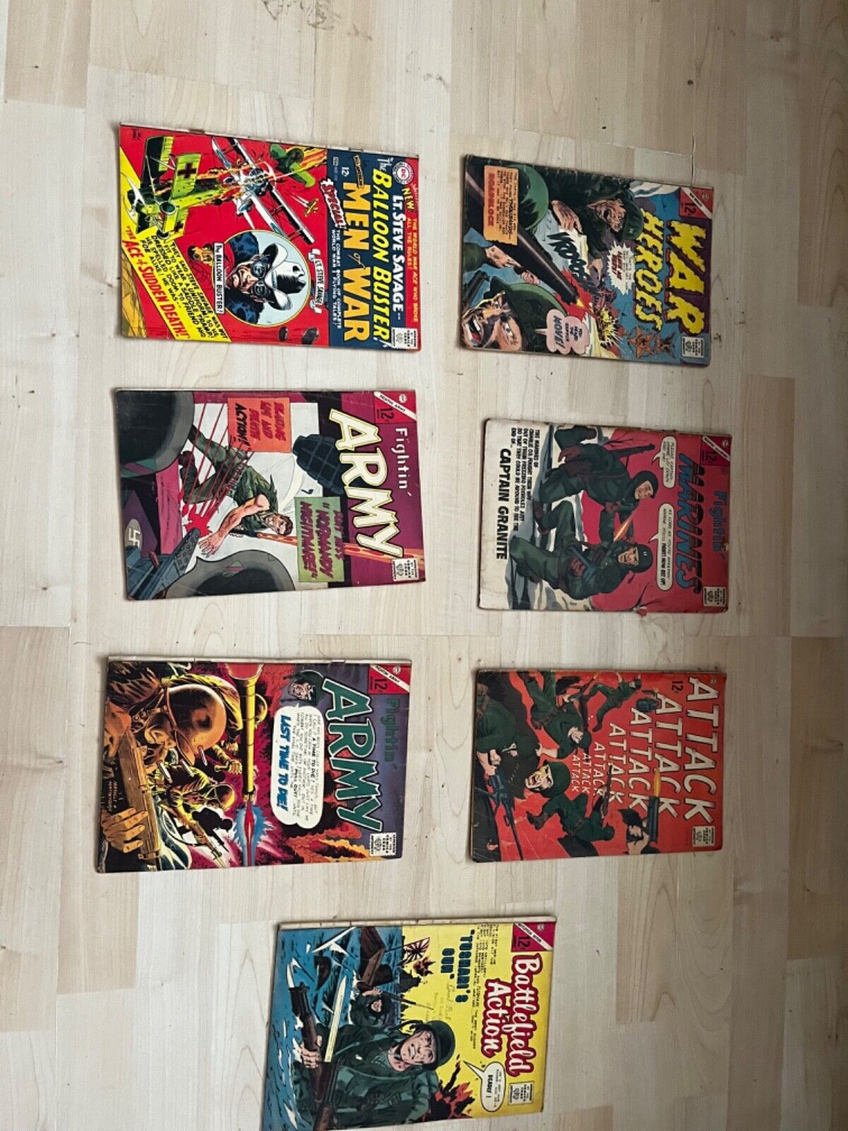 Lot Of 7 Vintage Comic Books The Fightin Marines, Fightin Army, War Heroes, etc