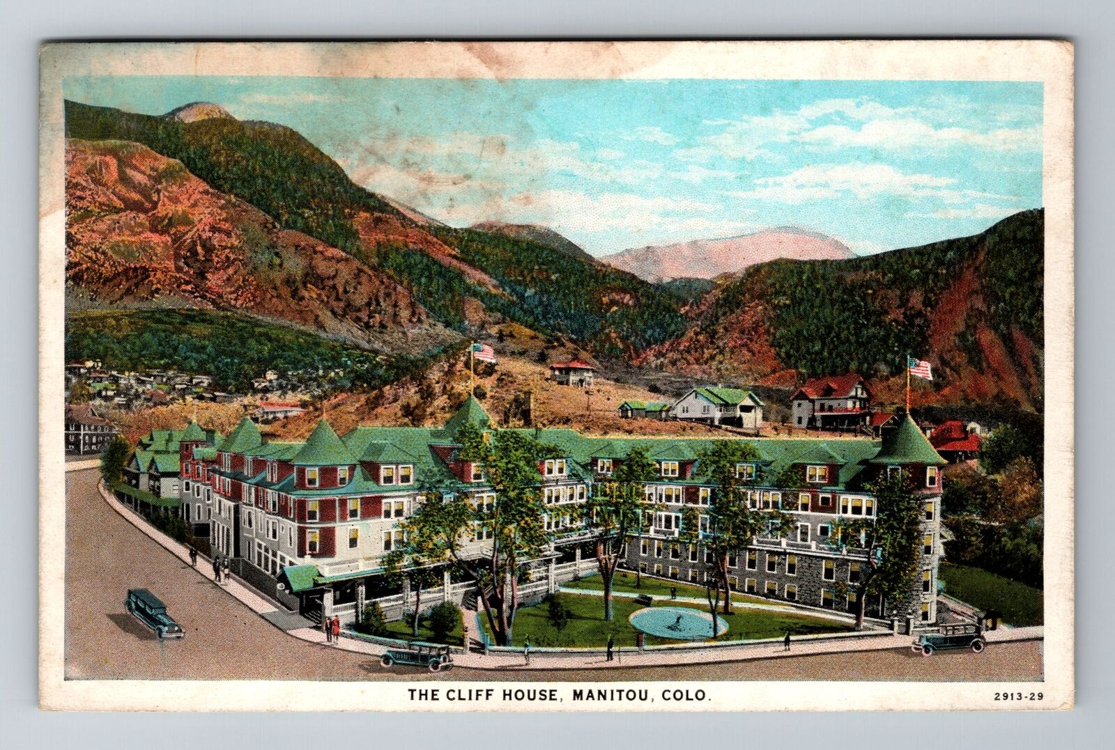 Manitou CO-Colorado, The Cliff House, Aerial, Antique, Vintage Souvenir Postcard
