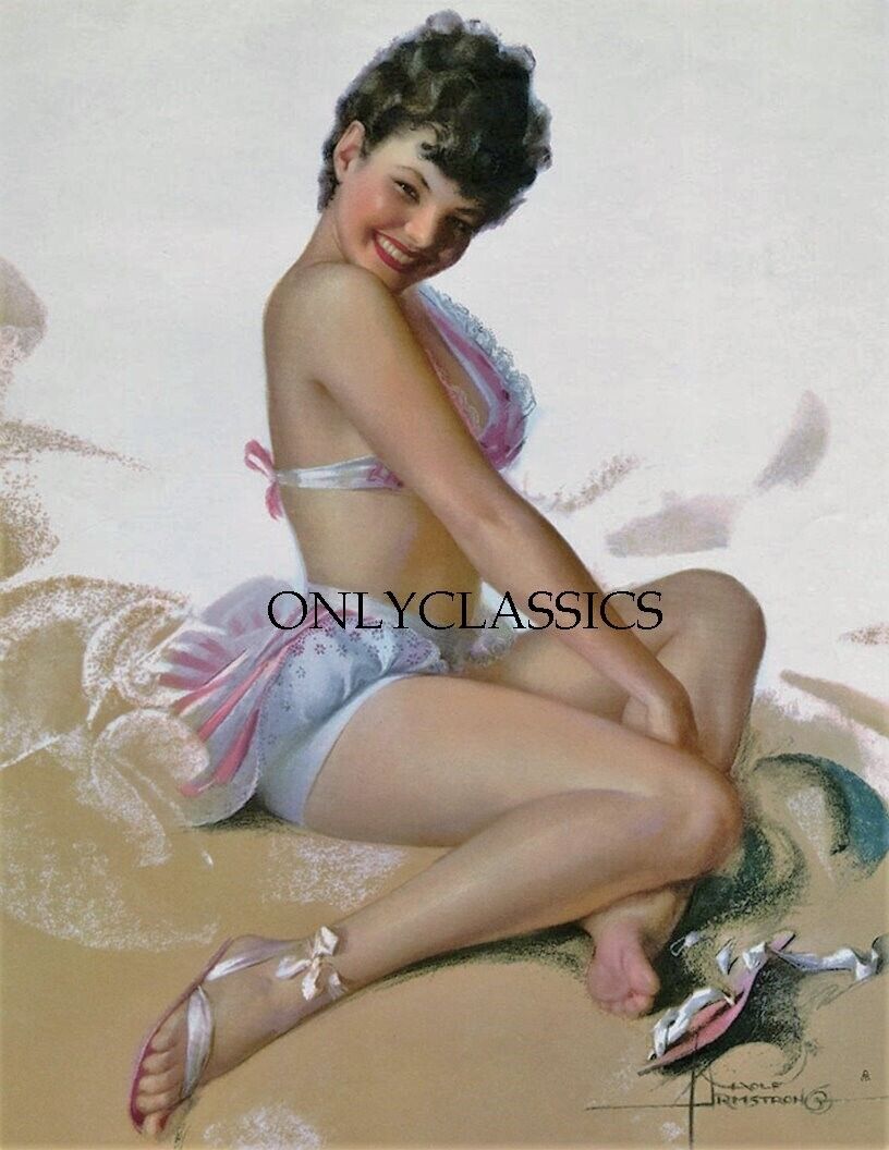 1950\'s Rolf Armstrong Brown & Bigelow Pin-Up Print Bathing Beauty Is Coquette