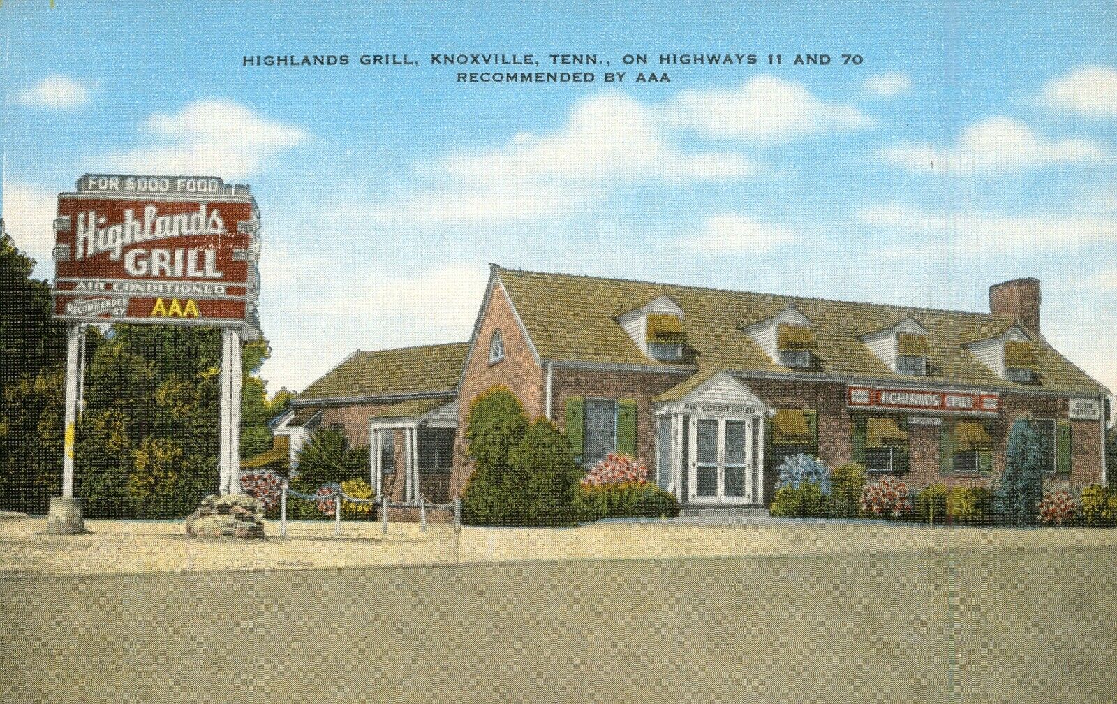 KNOXVILLE, Tennessee HIGHLANDS GRILL on HWY 11 and 70 Vintage c1950s POSTCARD