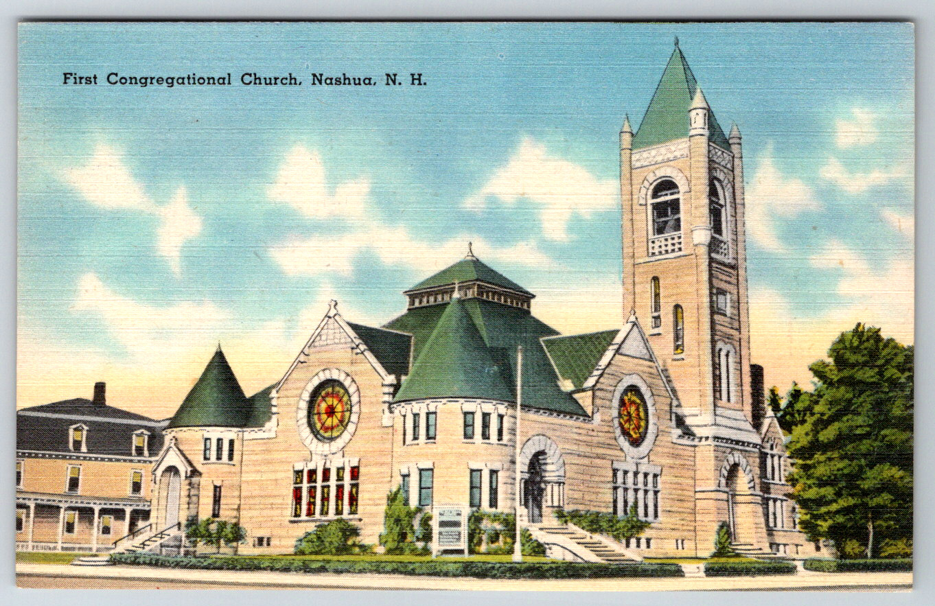 1940s First Congregational Church Nashua NH Vintage Postcard