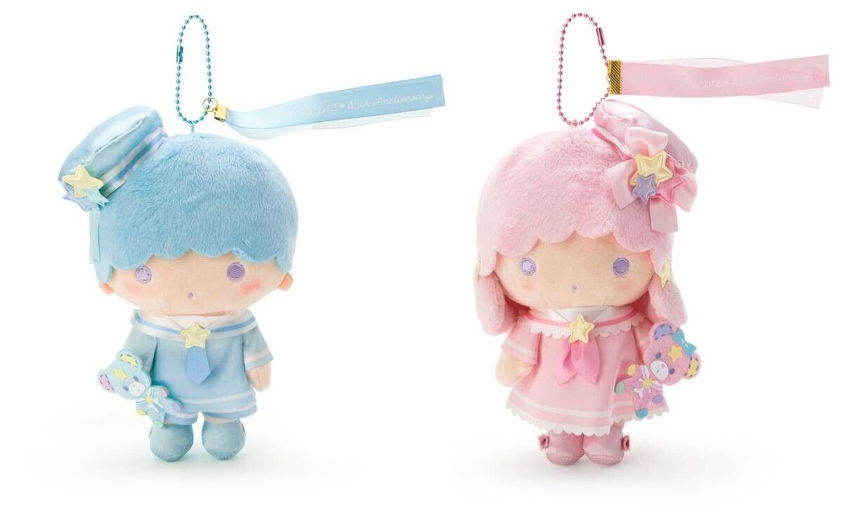 Sanrio Little Twin Stars Puff Poff  45th  Plush   Mascot Holder  Set of 2 Japan