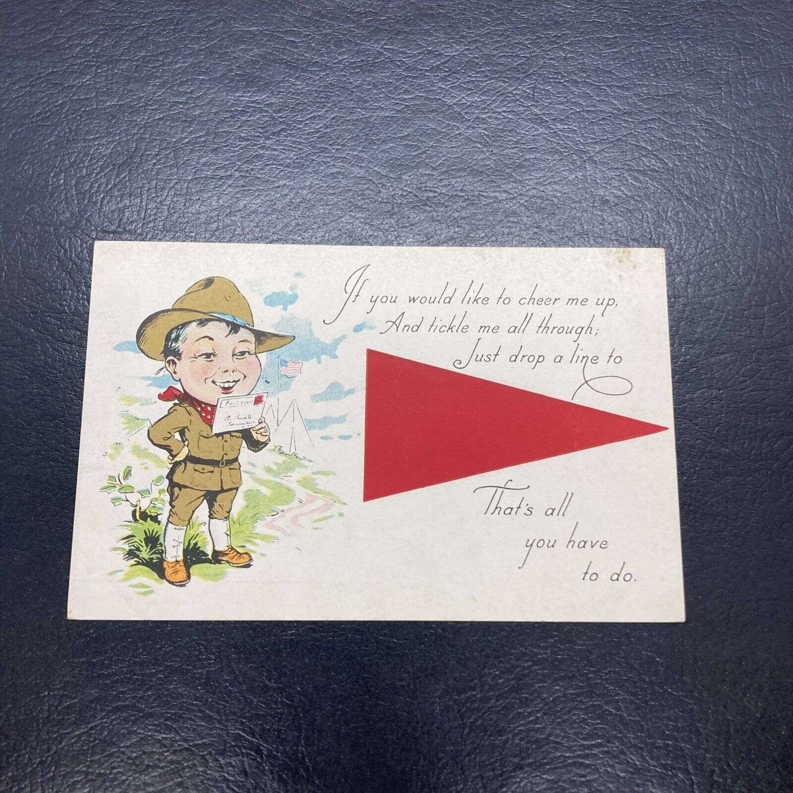 WWI Soldier Waiting for Letter Tent Camp Flag US Army Military Love War Postcard