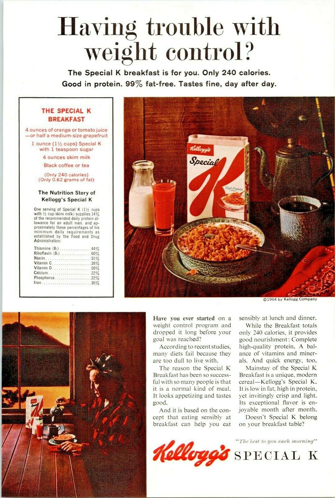 Vintage 1964 Kellogg\'s Special K The Best To You Each Morning Advertisement