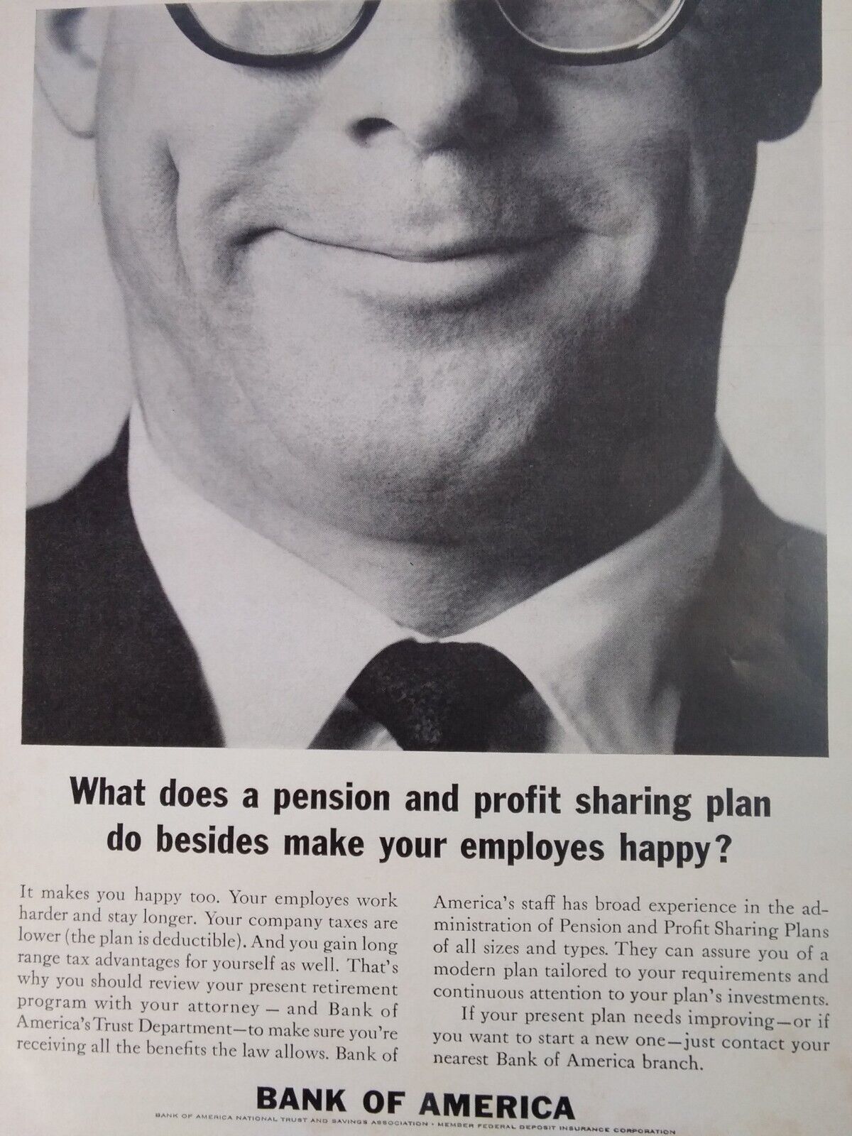 Bank of America Print Ad Original Rare Vtg 1964 Madmen Pension Smile 