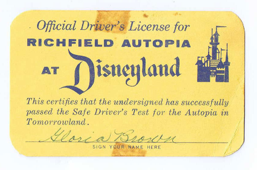 Disneyland 1956 Richfield Autopia Official Drivers License Double Sided Vintage