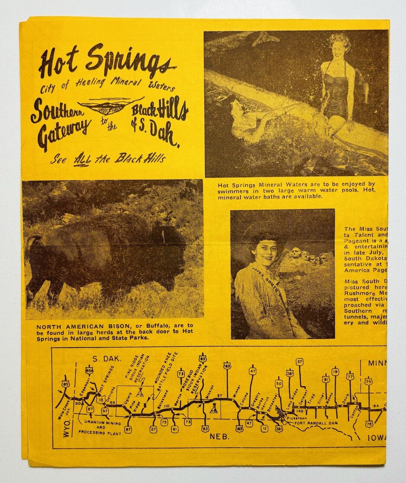 BROCHURE: 1950s South Dakota - Hot Springs Mineral Waters - Black Hills