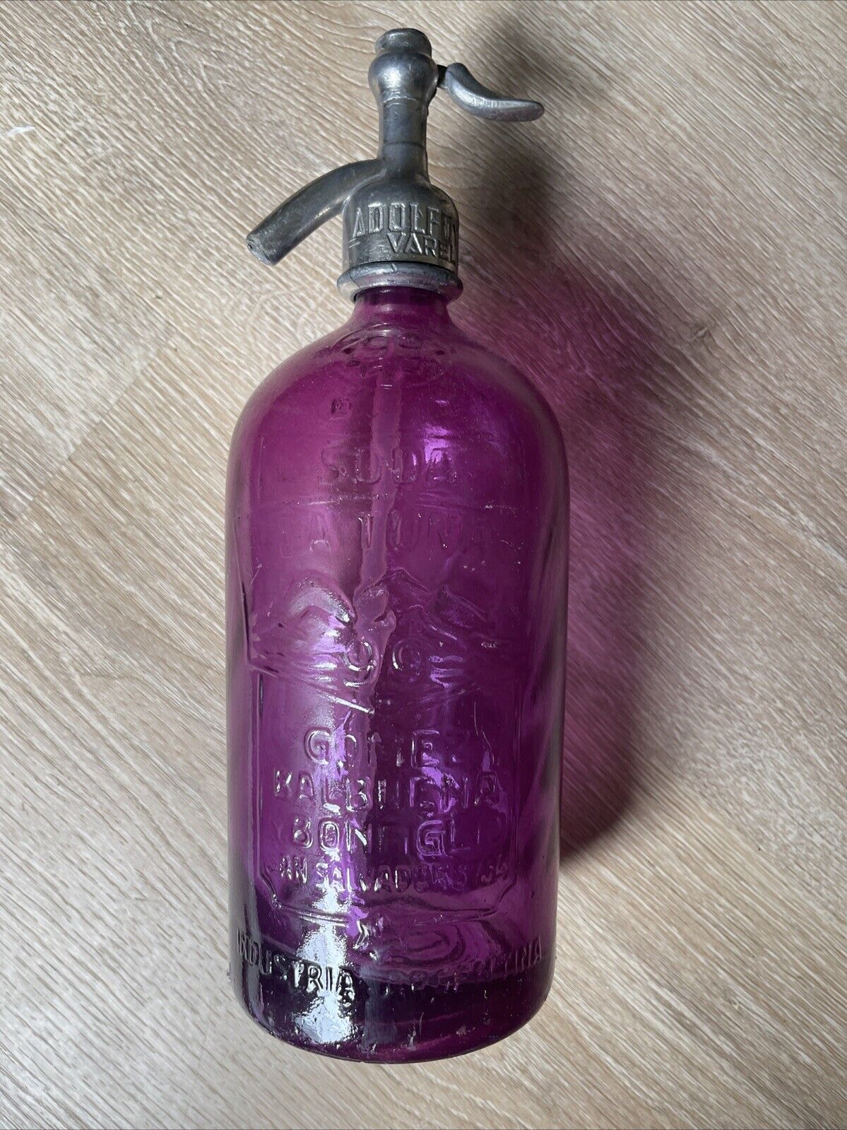 RARE Vintage 1930s Seltzer Bottle - Purple - Argentina Glass Soda Siphon 1 Liter