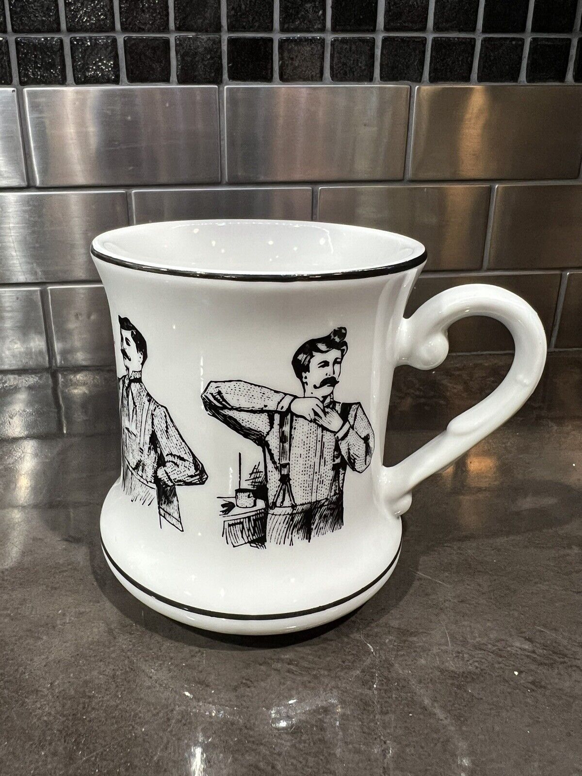 Vintage Mustache Mug Gentlemen Collectible Porcelain Cup 4” Japan Black White