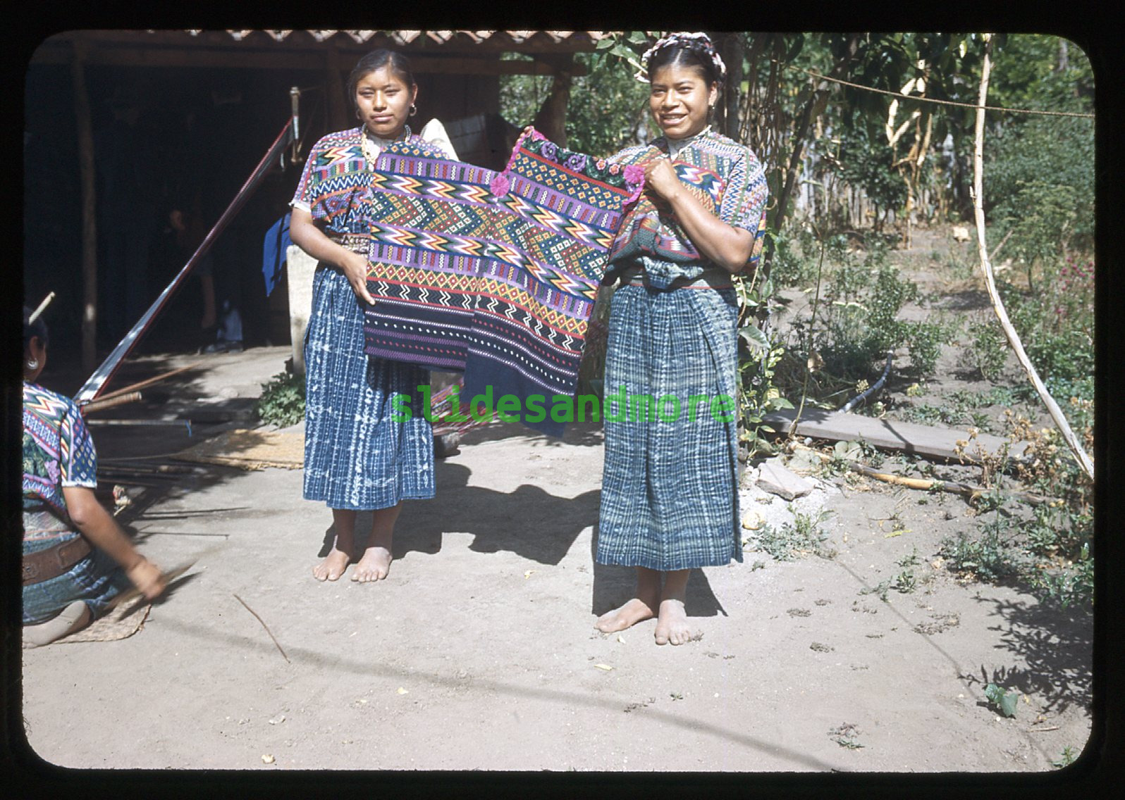 1940\'s Original Slide, Women Weavers in Guatemala Showing Their Wares