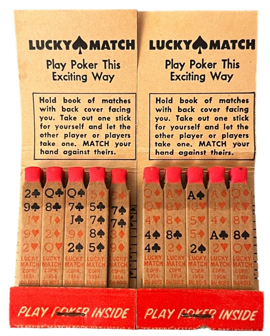 Vintage 1954 Lucky Match Poker Matches General Electric Cedar Rapids, IA 2 Lot