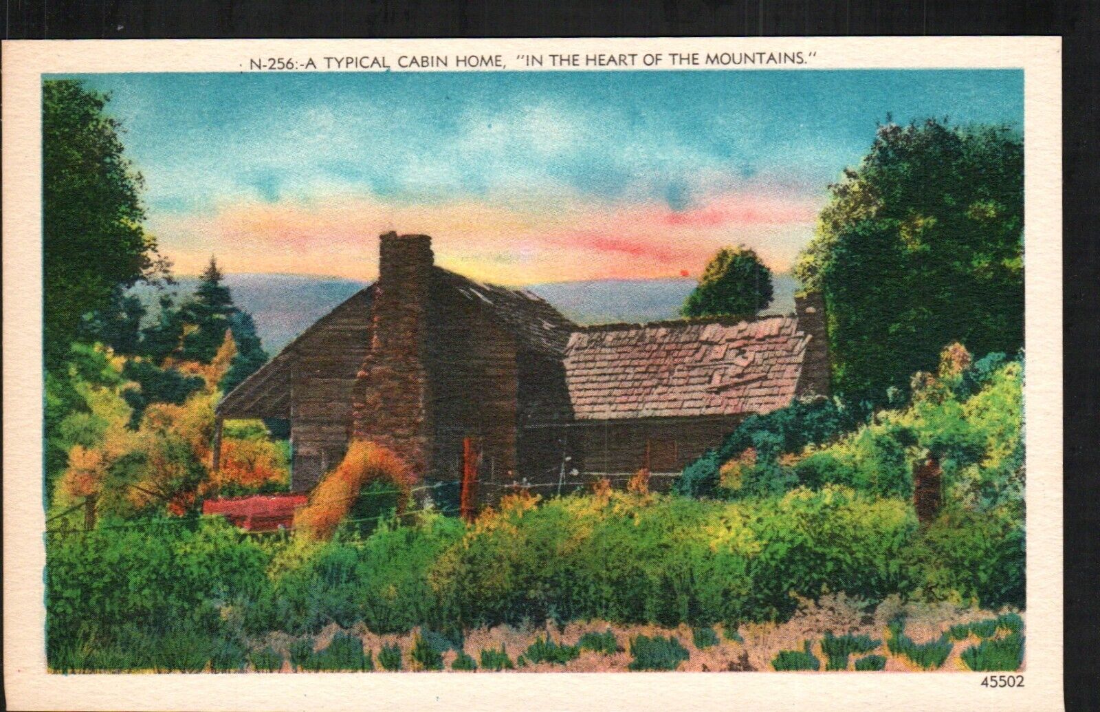 Postcard Typical Log Cabin the Mountains NC SC Hunting Camo Horses Fireplace