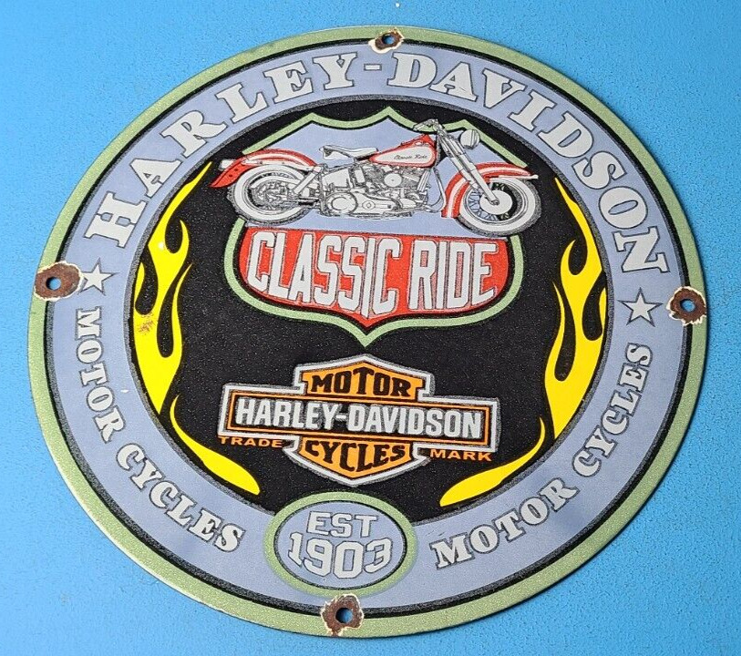 VINTAGE HARLEY DAVIDSON MOTORCYCLE PORCELAIN CLASSIC RIDE GAS STATION PUMP SIGN