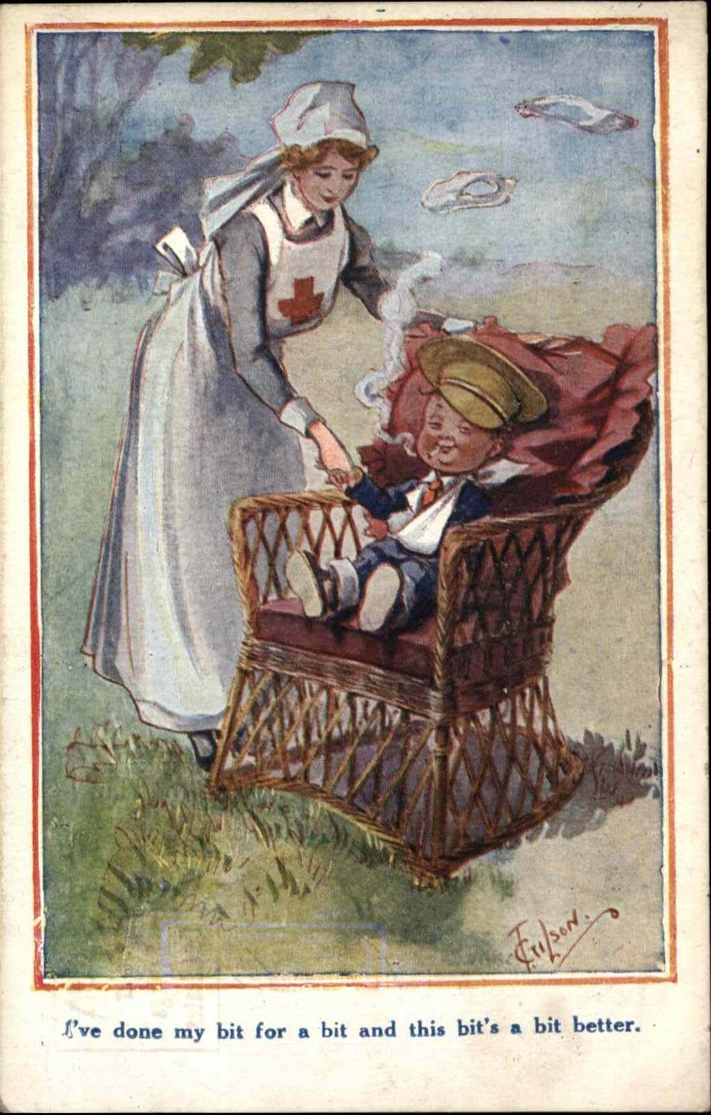 WWI Beautiful Nurse Little Boy Soldier Injured T. Gilson c1915 Postcard