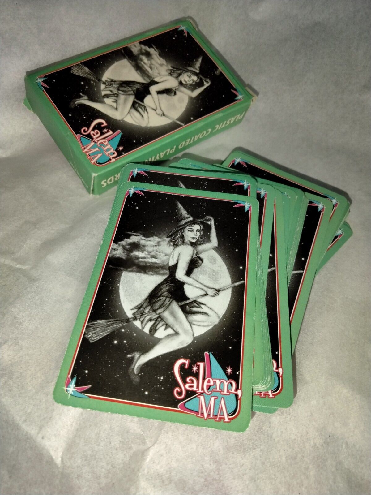 Salem MA Witch On Broom Moon Deck Playing Cards Complete