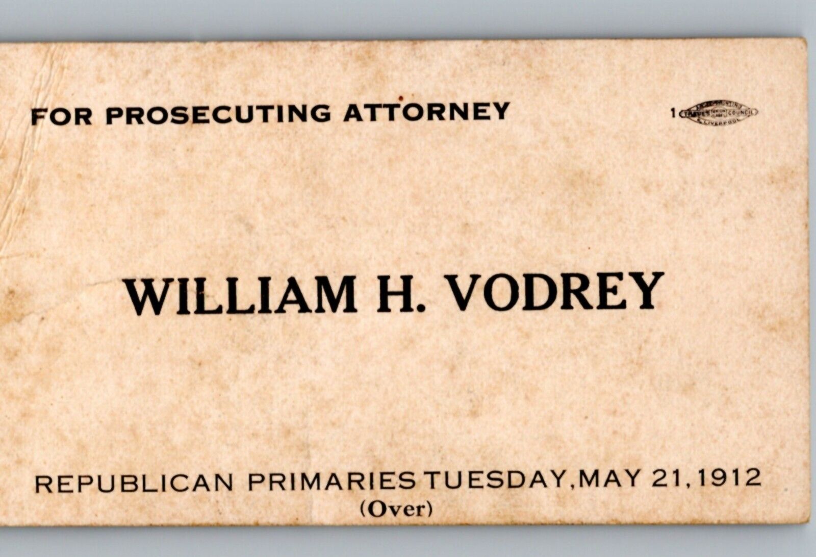 1912 Columbiana County OH Republican Primary Attorney William H. Vodrey