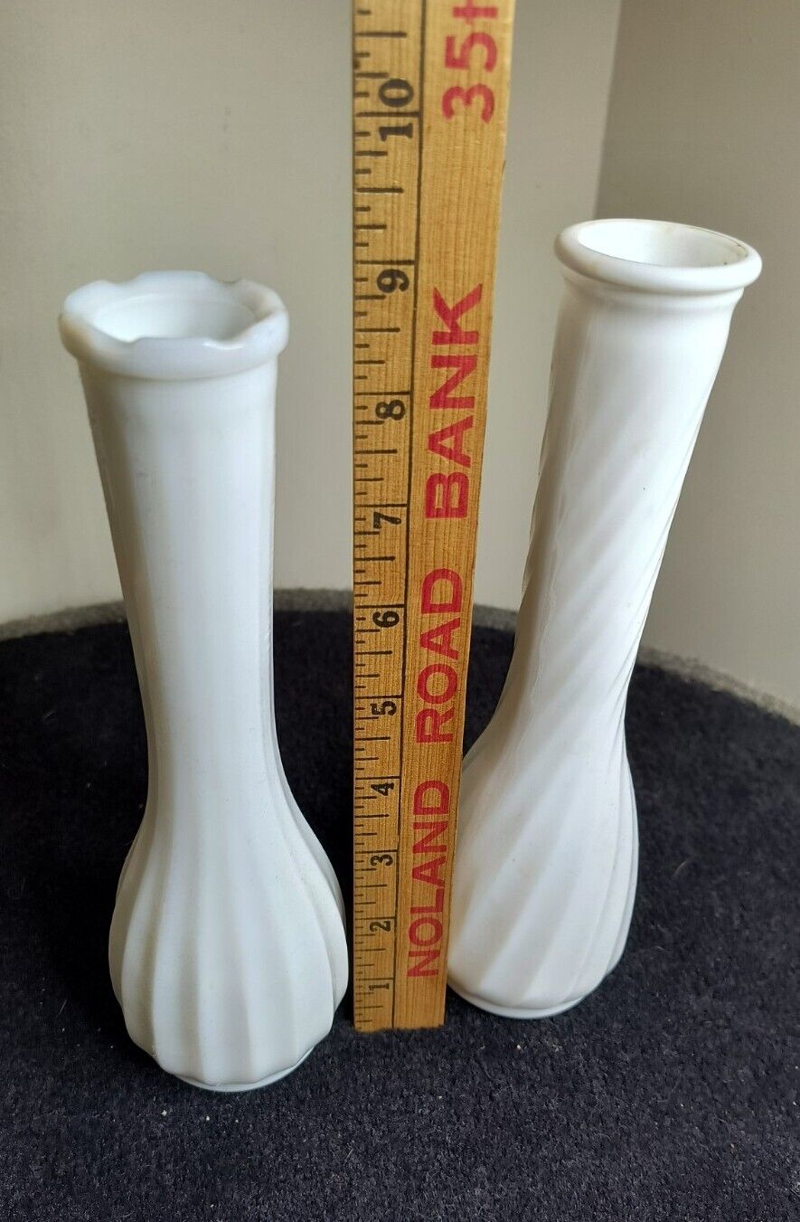 Two Vintage HOOSIER White Milk Glass Vases 9\