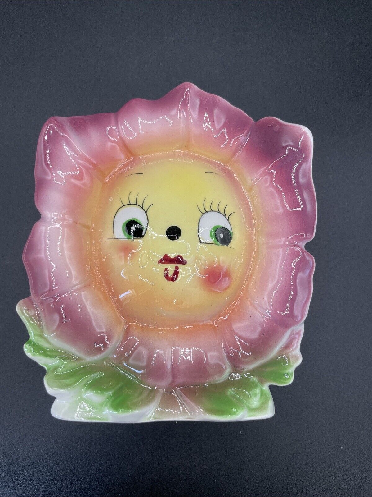 HTF Vintage MCM Anthropomorphic Flower Face Planter/ Wallpocket Japan Amazing