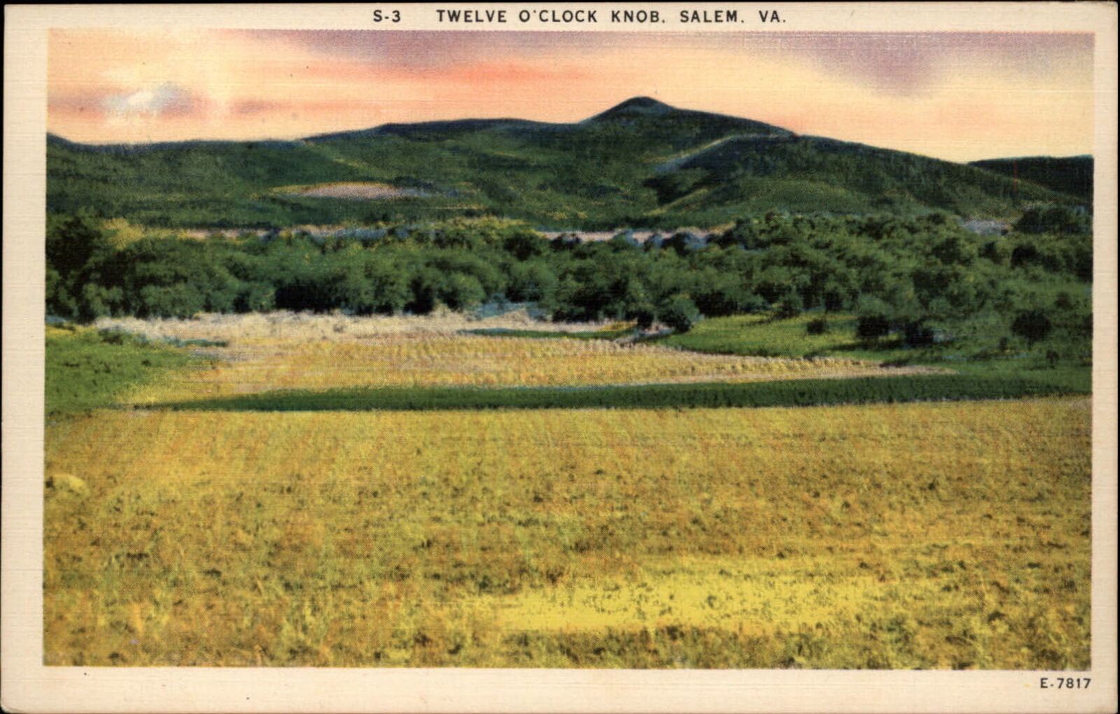 Salem Virginia ~ Twelve O\'Clock Knob ~ mountain ~ linen postcard sku217