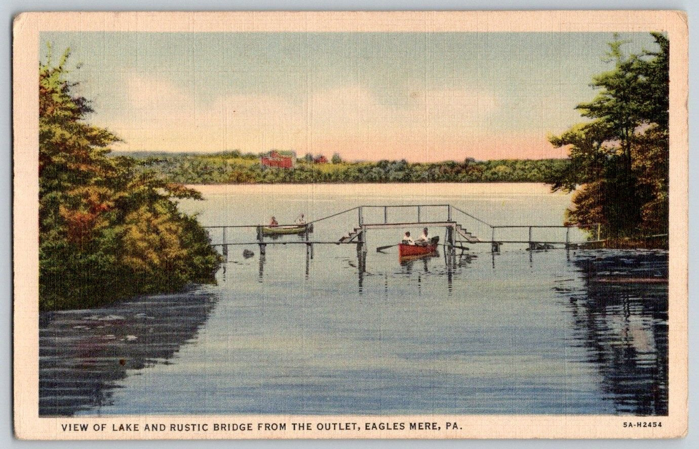 Linen Postcard~ Rustic Bridge From The Outlet~ Eagles Mere, PA