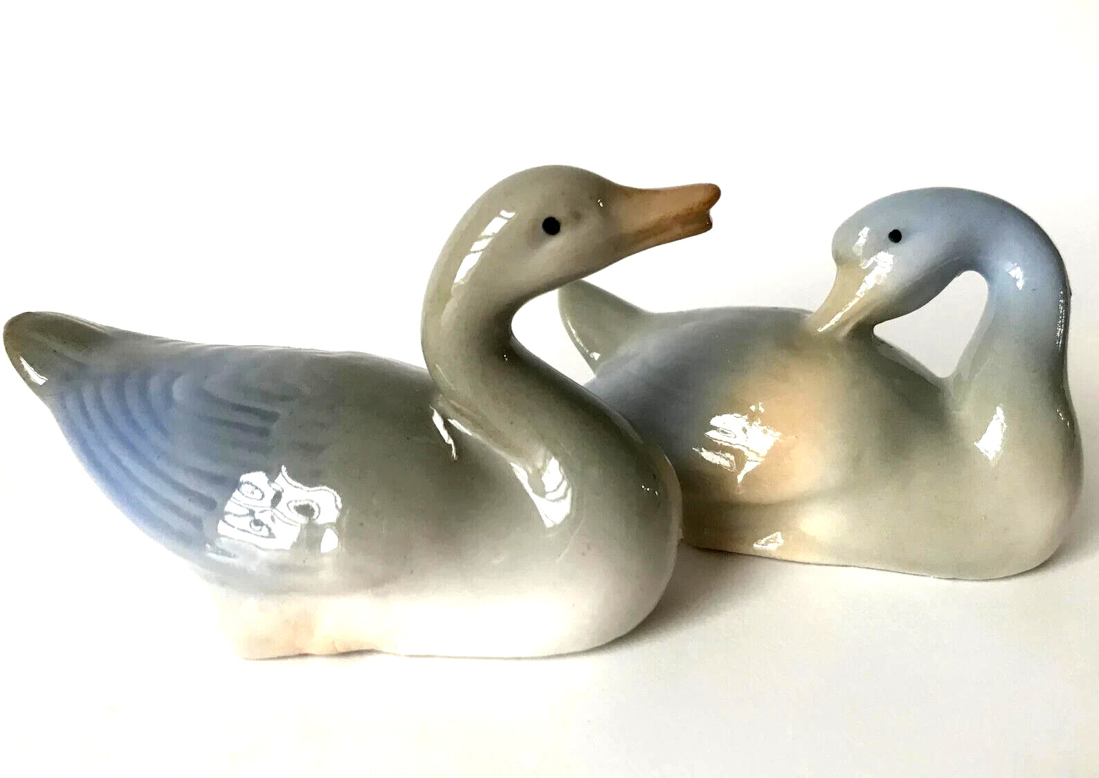 Geese Figurines Porcelain VTG. 1960\'s Rare Set Of 2 Muted Blue & Gray color RARE