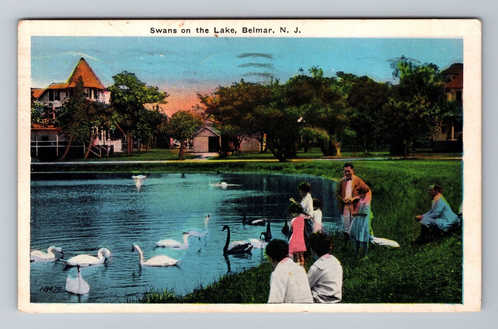Belmar NJ-New Jersey, Swans On The Lake, Scenic View, c1938 Vintage Postcard