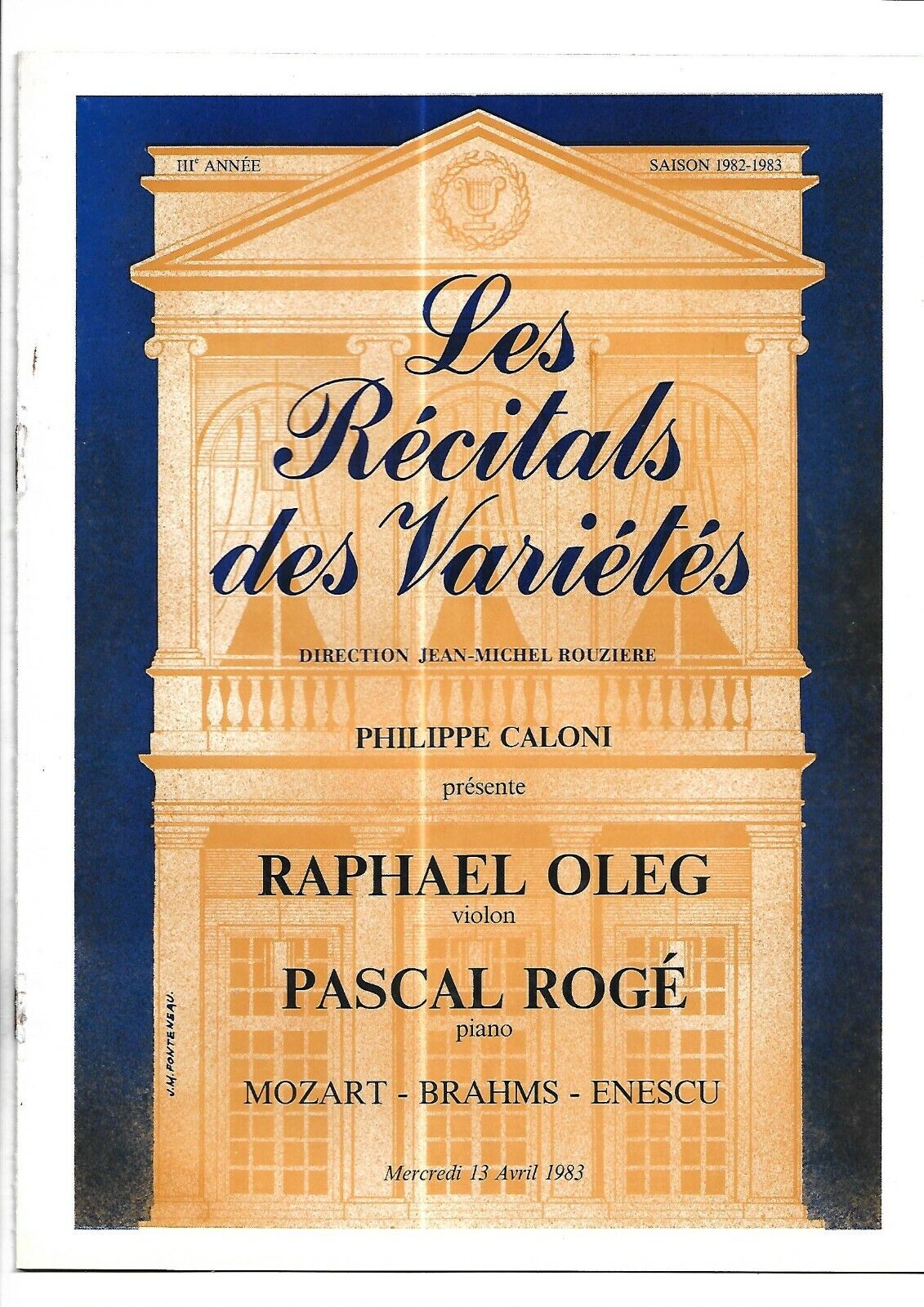 1983. Programs. Variety Theatre. Music. Raphael Oleg. Pascal Rogé. Rare+