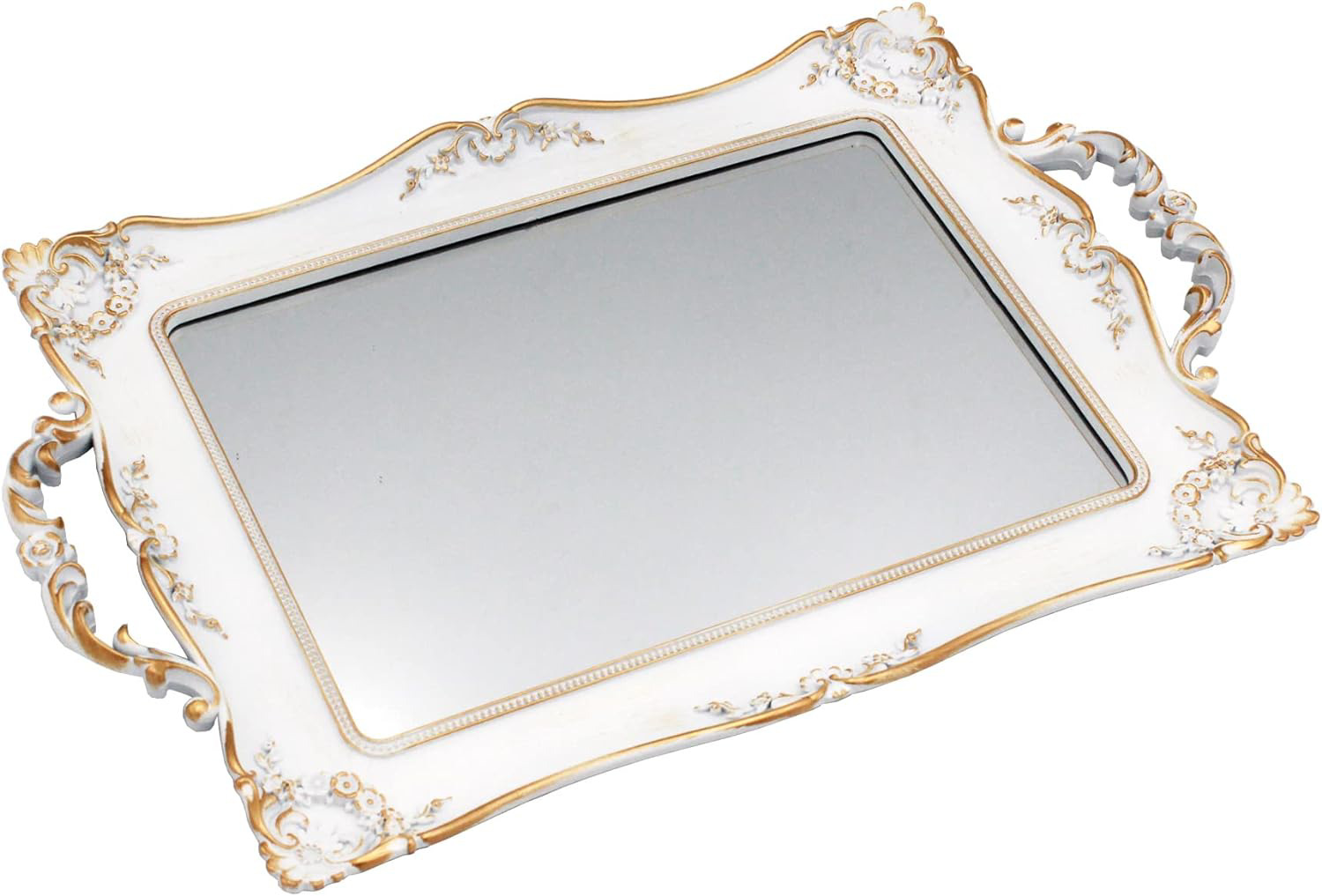 Tstarer Antique Decorative Gold Framed Square Mirror Tray, Jewelry & Cosmetics O