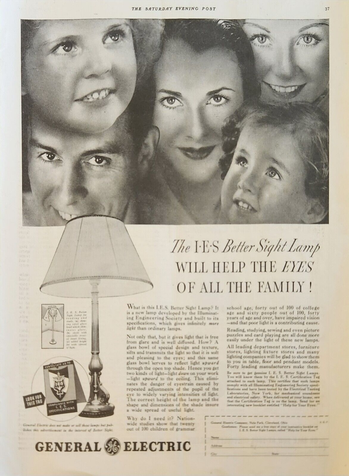 1935 General Electric I E S Light bulbs Vintage Ad will help the eyes