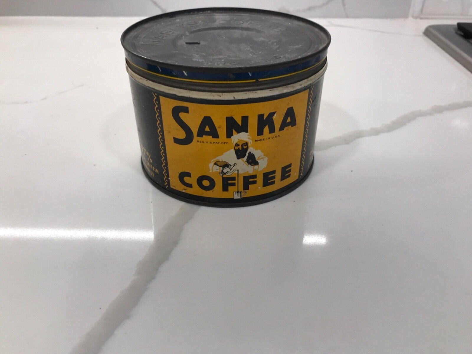 Antq One Pound Sanka Coffee Tin with Nash’s Coffee Two Lbs Tin Lid -free postage